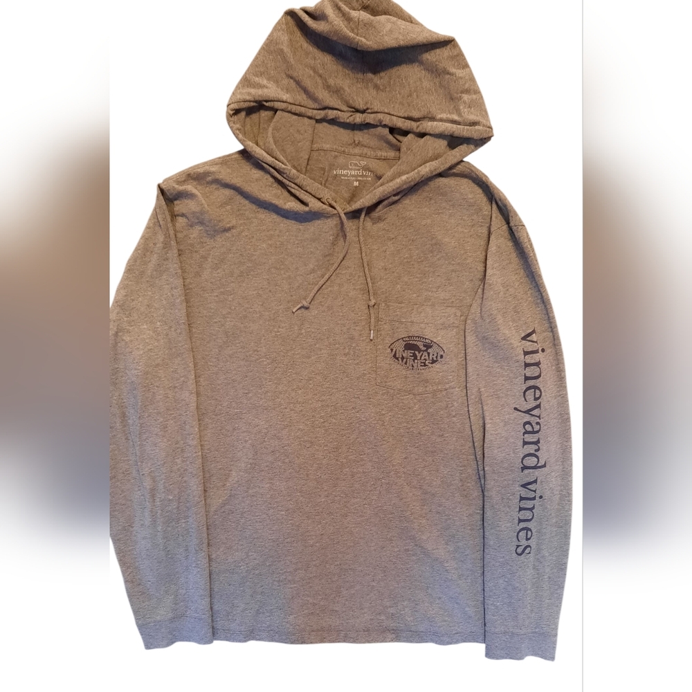 Vineyard Vines T-Shirt Mens Medium Charcoal Hoodie with Logo Sporty Preppy